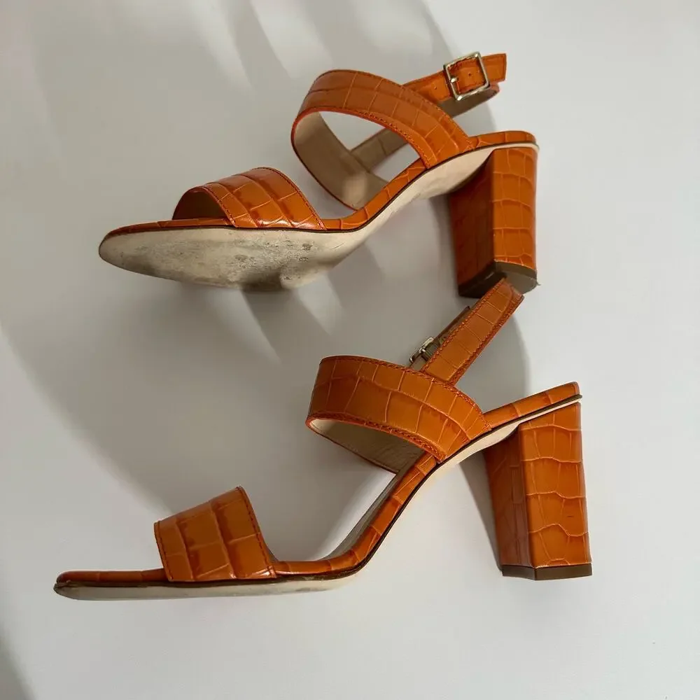 LK Bennett Women's Rhiannon Tangerine Crocodile Embossed Sandal Heels Size 40